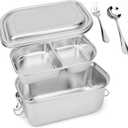 8.6'' x 5.9'' Stainless Steel Lunch Container Bento Box, Metal Lunch box, Metal Food Containers Stainless Steel Food Container, With Leakproof Lid, Fork and Spoon (21B01)