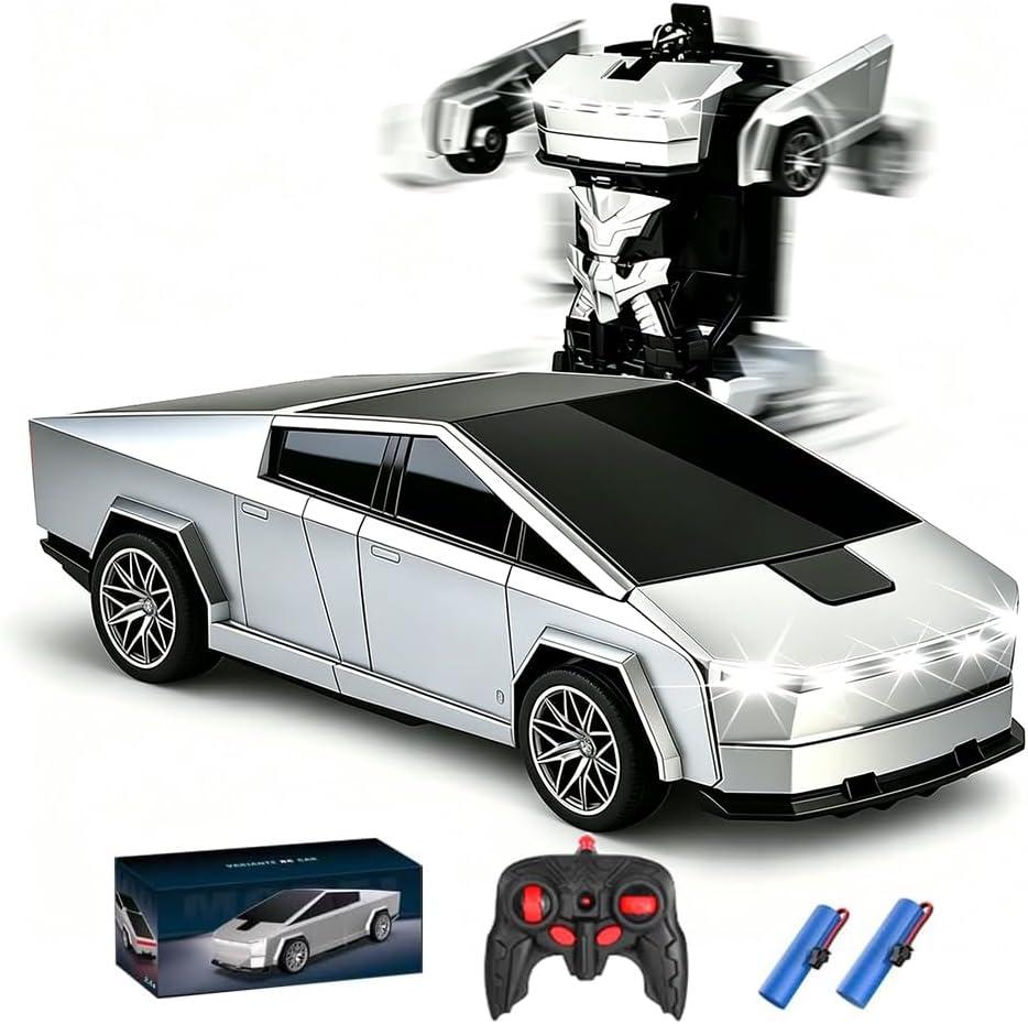 Remote Control Cyberpickup Toy Transform Robot Toy for Boys Girls 2.4Ghz RC Car 2 in 1 Transforming Truck with Light Effect 1/ 24 Vehicle 360° Rotation Car Birthday Charistmas Gifts for Kids