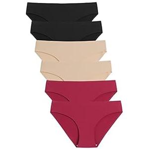 Caterlove Women's Seamless Underwear No Show Stretch Bikini Panties Silky Invisible Hipster 6 Pack M