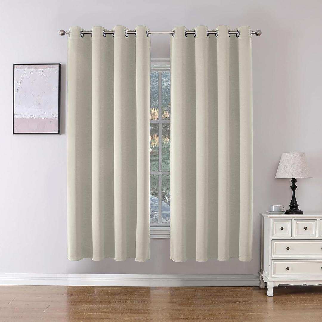Joydeco Blackout Curtains 72 Inch Length 2 Panels Set, Thermal Insulated Long Curtains& Drapes 2 Burg, Room Darkening Grommet Drapes for Bedroom Living Room Window (Light Beige, W52 x L72 Inch)