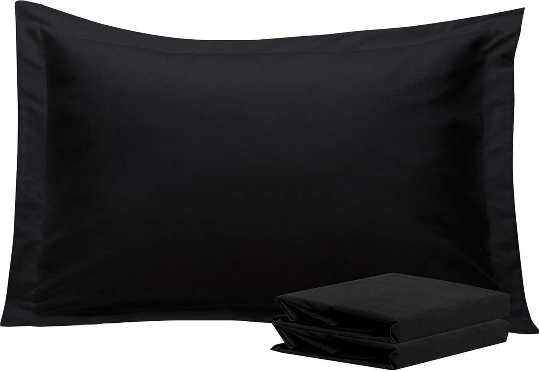 NTBAY Queen Pillow Shams - 2 Pack Brushed Microfiber 20x30 Sham Covers - Super Soft and Cozy, Wrinkle, Fade, Stain Resistant 20x30 Inches Oxford Pillowcases, Black