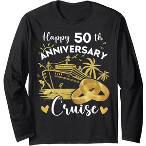 Happy 50th Anniversary Cruise Tee Golden Wedding Cruise Long Sleeve T-Shirt (Black, XL)