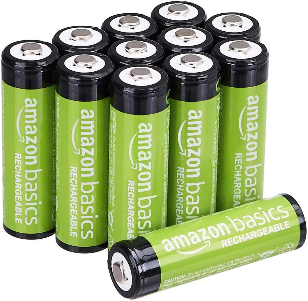 Amazon Basics 12-Pack Rechargeable AA NiMH Batteries, 2000 mAh, 1.2V, Low Self Discharge, Pre-Charged, Recharge up to 1000x Times