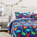 AmazonBasics Easy Care, Super Soft Microfiber Kid's Comforter Set - Twin, Multi-Color Dinosaurs