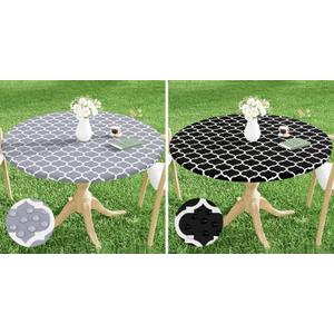 Smiry Round Picnic Tablecloth, Waterproof Elastic Fitted Table Covers for 36" - 44" Tables, Wipeable Flannel Backed Vinyl Tablecloths for Camping, Indoor, Outdoor, Grey+ 36" - 44",Black
