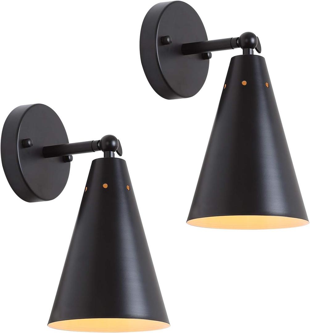 Black Industrial Wall Sconces Set of Two,Rustic Metal Lighting,Farmhouse Wall Sconce Fixture Bronze Finish Vintage Edison Arm Swing Wall Lights for Bedroom,Living Room,Reading,Kitchen