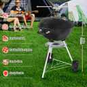 18 inch Charcoal Grill, Portable Kettle BBQ Grills, Barbecue Gift, Durable & Easy to Assemble, Round Barbecue Grill for Outdoor Cooking, Patio and Beach, Black