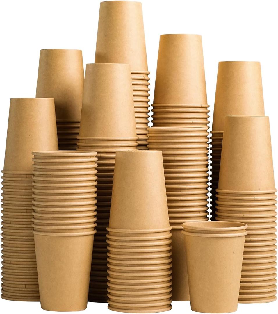 Lamosi 200 Pack 10 oz Kraft Paper Cups, Brown Disposable Paper Coffee Cups, Unbleached Cups for Hot/Cold Beverage Party Home Office