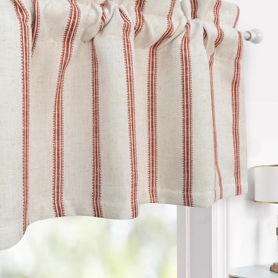 DriftAway Farmhouse Linen Lined Valance Double Layer Thermal Insulated Room Darkening Blackout Window Valances 3 Inch Rod Pocket Vertical Striped Kitchen Valance for Bathroom Single 52 x 14 Inch Red