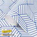 Shelf Liners for Kitchen Cabinets 12in x 20FT, Non Adhesive Cabinet Liner Strong Non-Slip White and Blue Geometric Drawer Liner, Easy to Clean for Shelf, Cabinet with Knife and Tape Measure