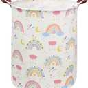 ESSME Rainbow laundry basket,Collapsible Kids Laundry Hamper with Waterproof PE Coating,Girls Hamper Nursery Hamper for Girls Room Decor,Toy storage,Gift Basket.(Rainbow)