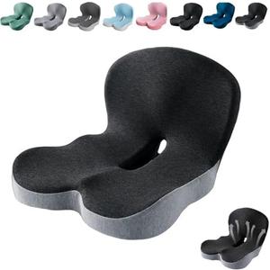 Orthopedic Cushion,Ergonomic Memory Foam L-Shaped Integrated Seat Cushions with Adjustable Strap,Ultra Breathable Non-Slip Design for Office Chair,Car,Wheelchair (Black+Gray)