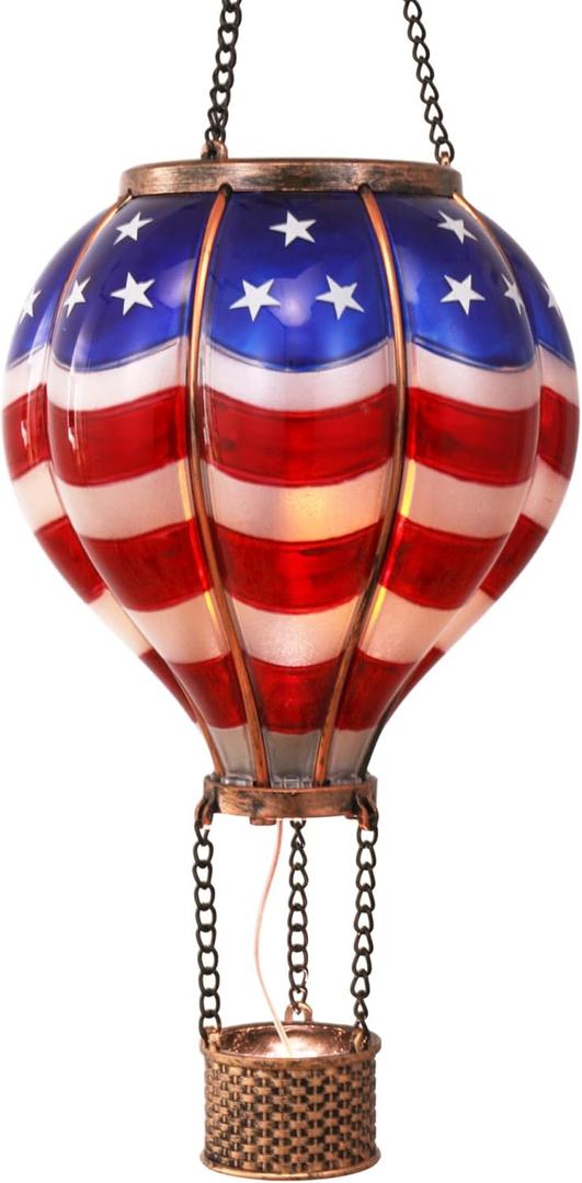 TERESA'S COLLECTIONS Hot Air Balloon Solar Lantern for Patriotic Garden Decor, 4th of July Hanging Flickering Flame Outdoor Lights for Trees, Blue&Red Memorial Day Decorations for Party Gift for Mom