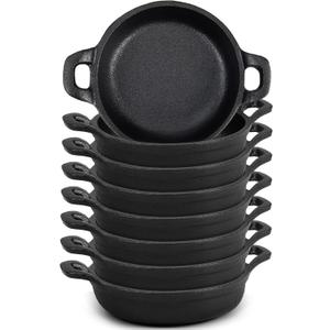 Mini Cast Iron Skillets 5 x 5 x 1.3 Inch Cast Iron Pan Small Ramekin Set Black Casserole Dish Cookware Oven Safe Mini Skillets for Kitchen Indoor Outdoor Picnic (Pack of 8)