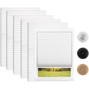 Changshade 6 Pack Temporary Shades, Pleated Paper Blinds for Indoor Windows Cut to Size Adhesive Paper Shades No Tools No Drilling for Office, Bedroom, Living Room,36" W x 72" H,White