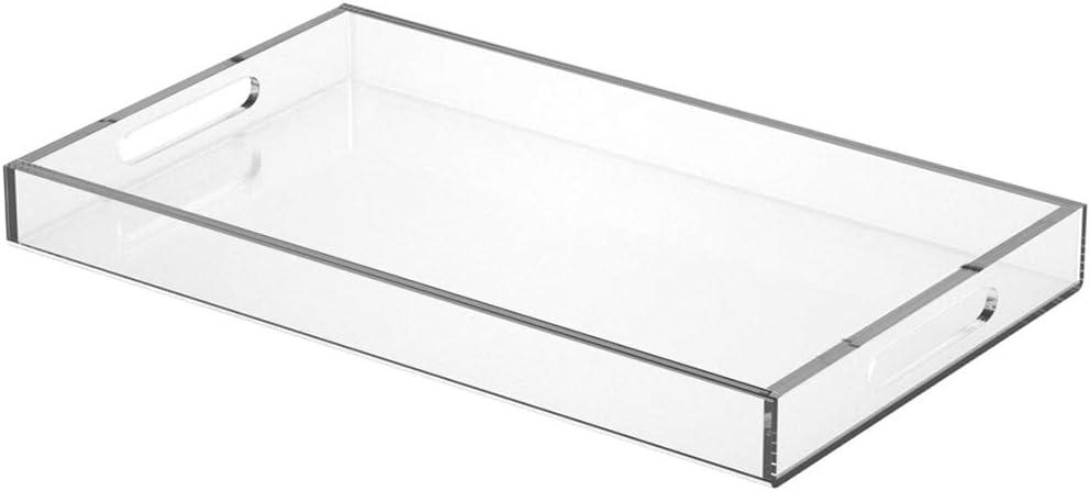 NIUBEE Acrylic Serving Tray 12x20 Inches -Spill Proof- Clear Decorative Tray Organiser for Ottoman Coffee Table Countertop with Handles (20" x 12" x 2")