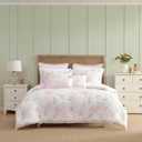 Laura Ashley - King Bonus Comforter Set, Reversible Bedding with a Naturally Soft Feel, 7 Piece Bed Set with Matching Pillowcases, Euro Shams, & Throw Pillow Covers (Serenity Roses/Mattie Stripe Pink)