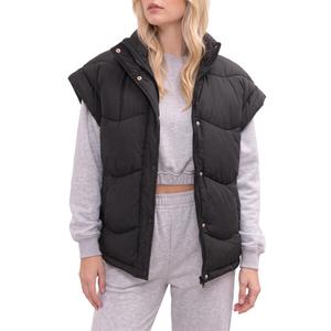Women's Oversized Puffer Vest Zip Up Sleeveless Jackets Winter Padded Coat (Black)