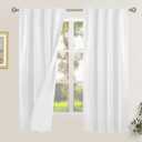 LAMIT White 100% Blackout Linen Curtains, 63 Inches Linen Textured Thermal Bedroom Curtains Back Tab and Rod Pocket Neutral Panels with White Liner for Short Windows, 2 Panels, 38 x 63 Inch