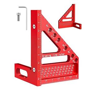 3D Multi-Angle Carpenter Square Aluminum Alloy Multi Hole Scribing Ruler High Precision Woodworking Tools for Engineer Carpenter Crafting (Red)