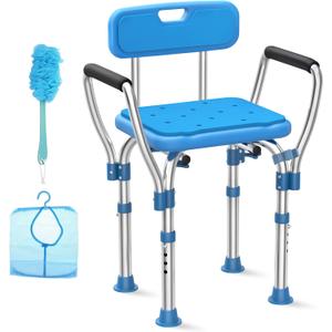 Shower Chair for Inside Shower with Arms and Back, FSA/HSA Eligible 500lbs Stainless Steel Shower Seat for Bathtub, Height Adjustable Safety Shower Chair for Elderly & Disabled, Adults
