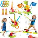 5 in 1 Musical Jump, Bean Bag Toss Ring Game, Baseball Toys and Stomping Launch Rocket Launcher for Kids Remote Control Indoor Outdoor Sports Toys for Kids Ages 4-8 3-5 Birthday Easter Gifts