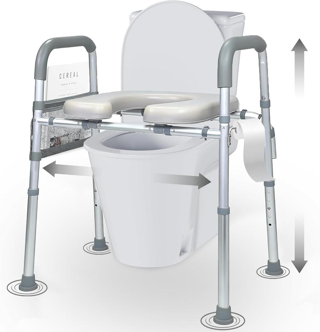 Raised Toilet Seat with Handles, Toilet Seat Risers for Seniors Width and Height Adjustable Raised Toilet Seat with Handles for Elderly (350 Pound)