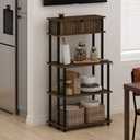 Furinno Turn-N-Tube Kitchen Storage Shelf with Top Cabinet for Kitchen, Dining Room and Home Office, Columbia Walnut/Black, 3-Tier with Top Cabinet
