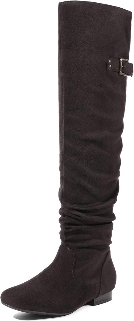 DREAM PAIRS Women's Suede Over The Knee Thigh High Winter Boots (5, Brown)