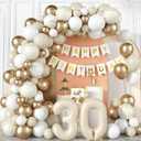 30th Birthday Decorations for Women Her White Sand Beige Gold Balloons Garland Arch Kit Cream Number Foil Balloon Happy Birthday Banner Boho Nude Metallic Champagne Gold Party Decor for 30 Years Old
