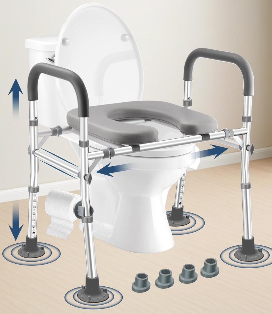 Toilet Seat Riser Extra Wide for Seniors, Adjustable Height & Width, 500lb | Soft Padded Seat, Dual-Crossbar, Trapezoidal Frame Design, Handicap Elevated Toilet Seat Riser, Fit Most Toilets