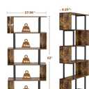 Gadroad 5-Tier Geometric Bookcase,S Shaped Bookshelf, Wood Decorative Storage Shelving, Modern Freestanding Display Shelves, Tall Book Shelf Unit for Living Room Bedroom, Rustic Brown, 27.56"W x 62"H