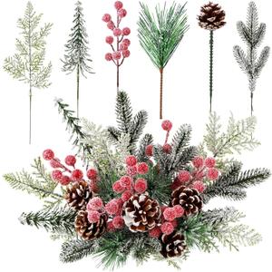 Norme 60 Pack Christmas Artificial Pine Branch Pick Spray Xmas Flower & Greenery Bouquet Red Berry Stem Cedar Tree Berry Cedar Pine is Applicable to Christmas Tree Wreath for DIY Wedding(Snow)