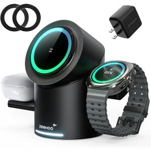 ZEEHOO 3 in 1 Charging Station for Samsung, Wireless Charger Stand, Qi2 15W Fast Charging for Samsung Galaxy S24 Ultra/S23 Ultra/S22/S21, Galaxy Watch Ultra/7/6/5, Galaxy Buds 2/2 Pro (Black)