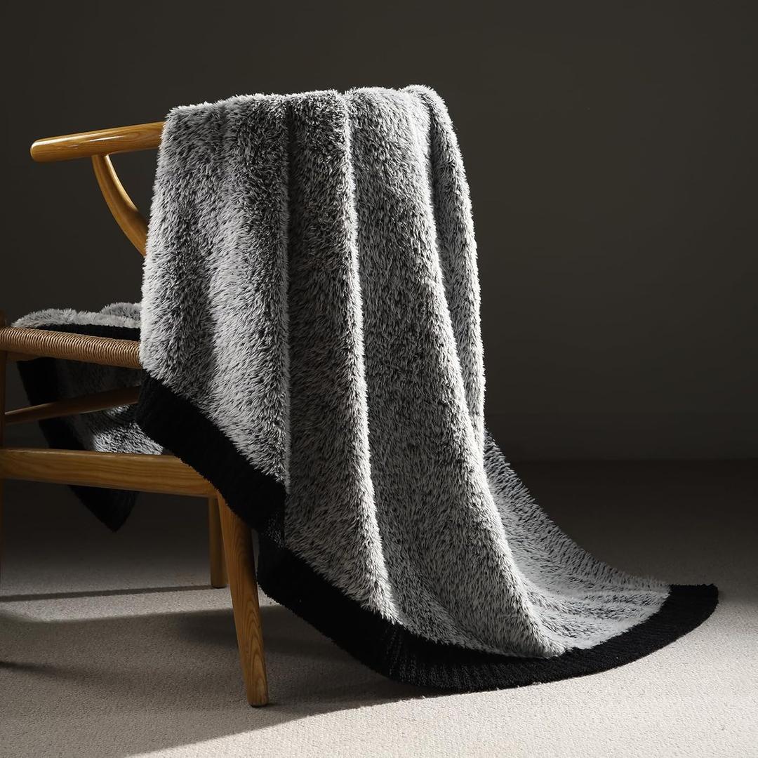Amlie Home Knit Throw Blanket for Couch, Super Soft Fuzzy Blanket for Sofa, Luxury Cozy Fluffy Throw for Room Decor, 50" x 60", Heather Black