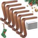 Thyle 6 Pcs Wooden Christmas Stocking Holders Mantel Hangers Hooks Set with Anti-Slip Strips Wood Grain Fireplace Stocking Holders Safety Xmas Mantle Grips for Fireplace Tabletop Shelf Party Decor