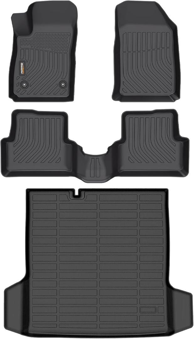 Binmotor-All Weather Car Floor Mats and Cargo Liner Set for Chevy/Chevrolet Sonic 2012-2020, 2 Rows with Cargo Mat TPE Rubber Liners for Chevy Sonic Accessories Mats Trunk Mat-Black