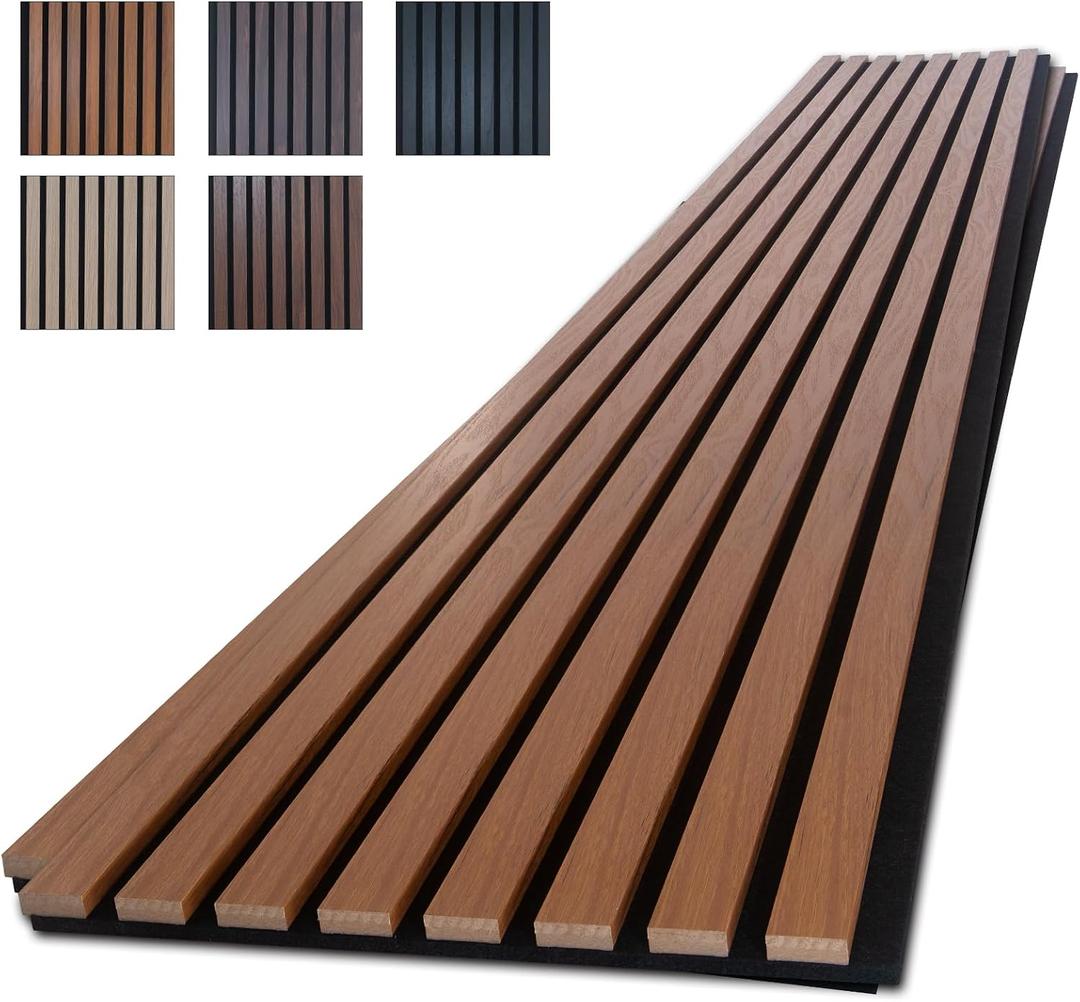 NeatiEase Wood Panels for Wall, 4-Piece 96" x 12.6" Soundproof Wood Slat Wall Panel for Interior Wall Decor Noise Cancelling, Acoustic Wall Panels, Sound Absorbing Panel (Teak)