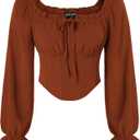 Scarlet Darkness Vintage Corset Tops for Women Renaissance Blouse Off Shoulder Long Sleeve Top (Small, Orange)