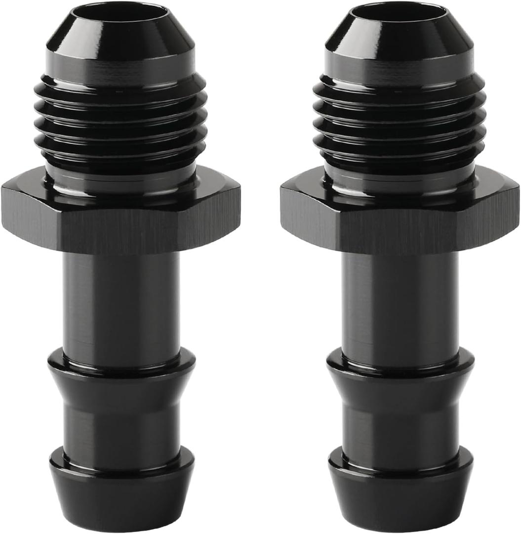 6AN Male Flare to 3/8 Hose Barb Straight Fitting Adapter Aluminum Black 2PCS