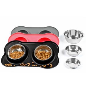 Conlun Dog Bowls with Silicone Feeding Mat, No Spill Food Water Dish Set, Dishwasher Safe, 2 Stainless Steel Puppy Bowls, Suitable for Tiny Dogs Kittens Cats Rabbits Pets under 8lbs, Extra Small,Black