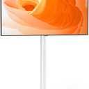 TVON Floor TV Stand with Mount for Most 32-60 Inch TVs up to 88lbs, Height Adjustable TV Floor Stand with Wood Base for Space Saving, Tall Floor TV Stand for Bedroom, Corner & Living Room, White