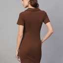 Polo Dress  and Pockets Short Sleeve V Neck Collar Tennis Dress Ladies Athletic Dresses, Brown, XL