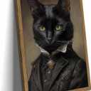 Framed Black Cat Canvas Wall Art, Gothic & Dark Academia Home Decor, Cat Lover Poster for Bathroom, Bedroom, and Apartment ​​Perfect Gift for Halloween & Cat Enthusiasts Wooden 16x12 Inch