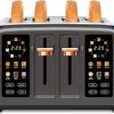 SEEDEEM Toaster 4 Slice, Stainless Steel, Touch Screen for Dual Control, Digital Timer, Smart Toaster with 6 Bread Type, 7 Shade Setting, 1.5''Wide Slot, Removable Crumb Tray, 1800W, Dark Metallic (Grey)