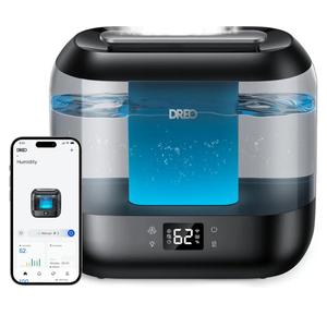 Dreo Smart Humidifiers for Bedroom, Top Fill 4L Supersized Humidifier Large Room with 28 dB, 36H Runtime, Touch/APP/Voice Control, Nightlight, Cool Mist Humidifiers for Baby, Plants, Indoor, Black