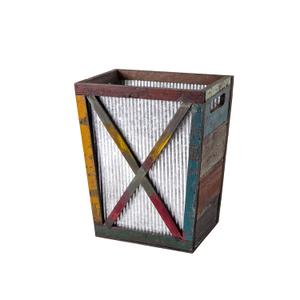 Venalys Small Wood Trash Can Wastebasket, Decorative Barn Door Garbage Can Waste Basket, Rustic Distressed Rectangular Trash Bin, Farmhouse Wooden Storage Basket Waste Paper Bin (Random)