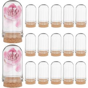 CRASPIRE 15Pcs Glass Cloche Dome with Cork Base 1.75Inch Mini Display Bell Jar Bottles Stand Cover Clear Decorative Case Figurine for Craft Small Figurine Flower Wedding Christmas Party Favors