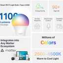 TP-Link Tapo Smart Light Bulbs, 1100 Lumens High Brightness(75W Equivalent), Matter-Certified, 16M Colors RGBW LED Bulb, Dimmable, CRI>90, Voice Control w/Siri, Alexa & Google Home, A19 E26 Tapo L535E
