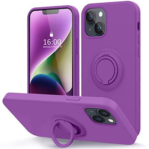 MOCCA Compatible with iPhone 14 Phone Case with Ring Stand | Super Soft Microfiber Lining | Full-Body Anti-Scratch Liquid Silicone Case for iPhone 14 Women Girls 6.1inch - Purple